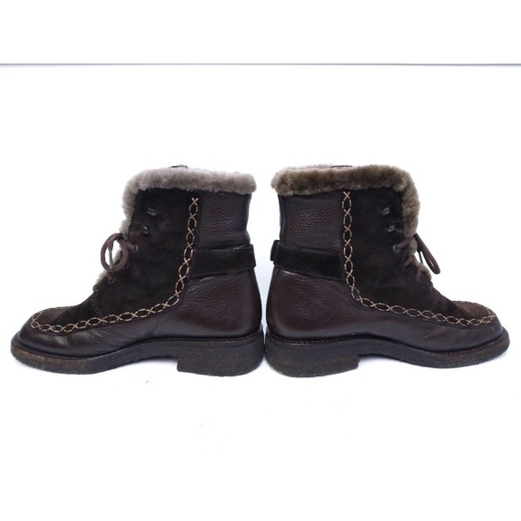 Bally Boots Womens Size 6 Makila Brown Leather Fur Lined Lace Up Winter Shoes - Picture 6 of 10